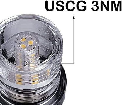 Young Marine Boat Anchor Light 3-Nautical Mile White LED Fold down Stern Light for Pontoon and Fishing Boat All round 360° White LED 12-24V (9" Foldable)