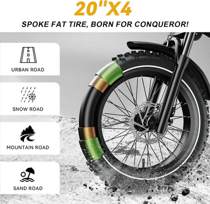 2000W Electric Bike for Adults – 4.0 X 20 Inch Fat Tire, 35MPH Speed, 100Mile Range, 48V 25Ah,Folding Ebike for All-Terrain Performance
