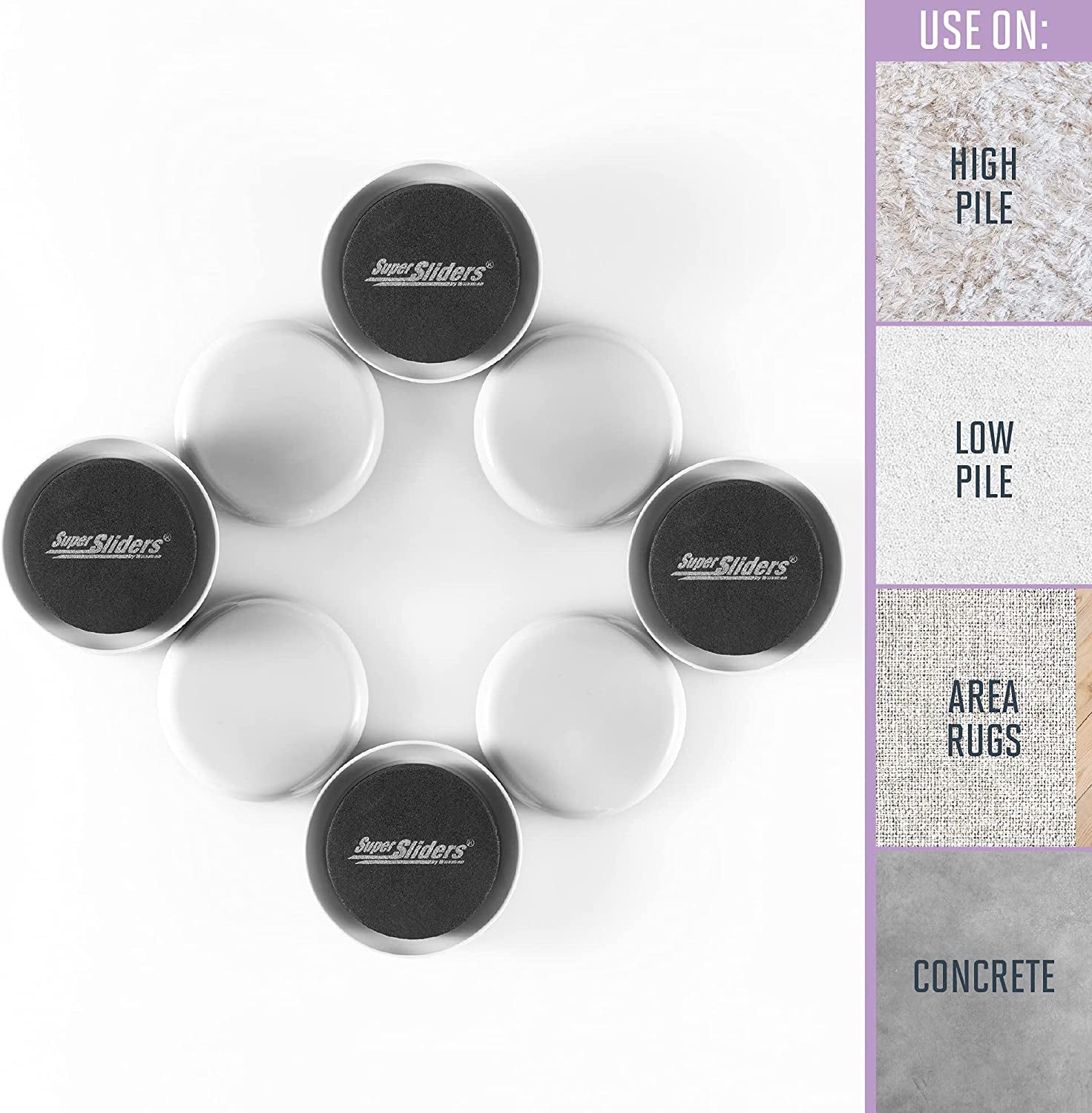 Super Sliders 2 1/2" round Reusable Furniture Sliders- Easily Move Small to Medium Sized Items across Carpet 8 Pack Gray