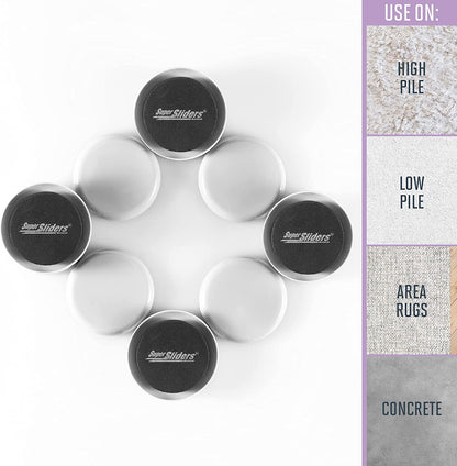 Super Sliders 2 1/2" round Reusable Furniture Sliders- Easily Move Small to Medium Sized Items across Carpet 8 Pack Gray