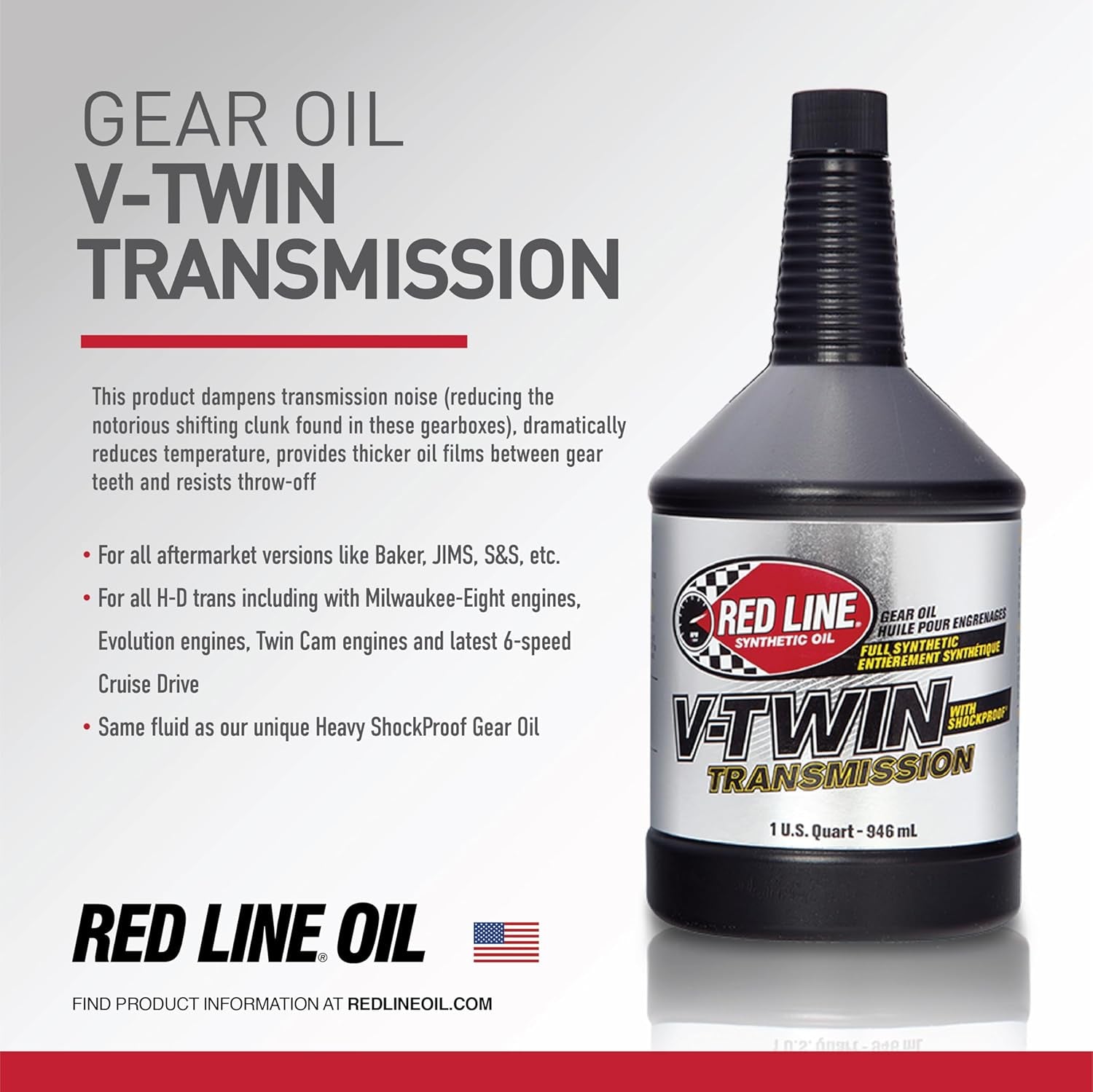 Red Line 42804 Full Synthetic Gear Oil, V-Twin Transmission Oil with Shockproof - 1 Quart