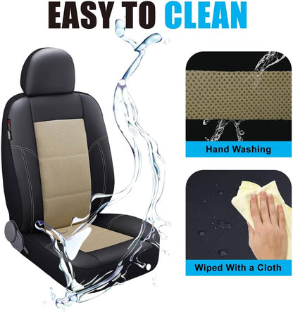 P&J AUTO Leather and Mesh Car Seat Cover Front Pair Universal Fit for Cars Trucks Vans & Suvs Airbag Compatible (Beige)
