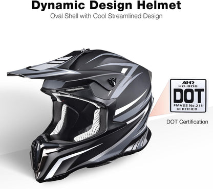 AHR Adult Offroad Dirt Bike Helmet Motocross ATV Dirtbike Outdoor BMX MX Full Face Motorcycle Helmet DOT Approved