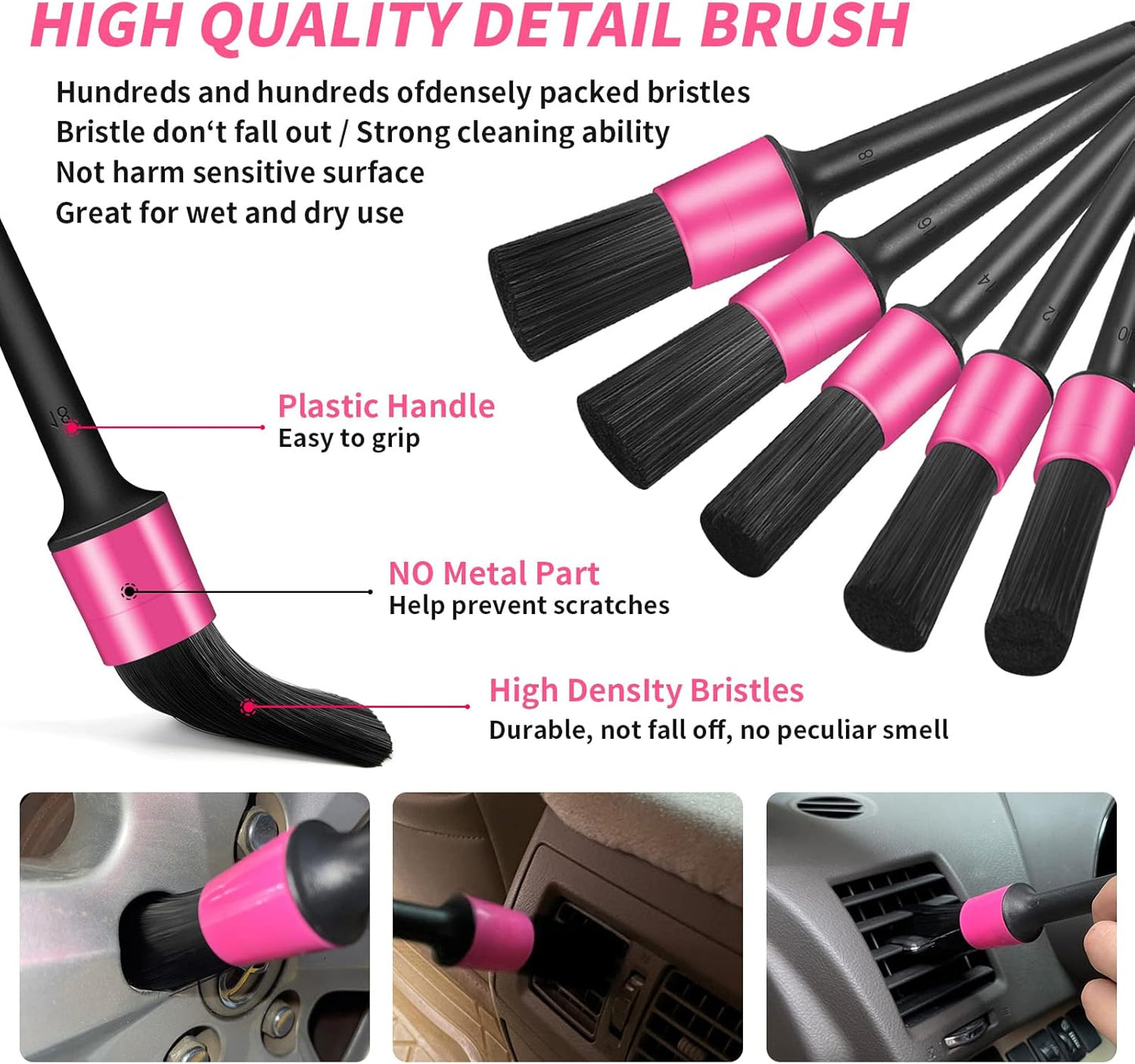 Pink 62" Car Wash Brush with Long Handle,Chenille Microfiber Car Wash Mop Sponge Mitt ,Windshield Window Squeegee,Wheel Brush,Car Detailing Brushes,Car Duster,Towel,Car Cleaning Kit for Cars RV Truck