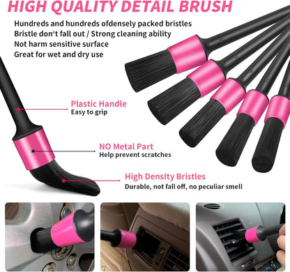 Pink 62" Car Wash Brush with Long Handle,Chenille Microfiber Car Wash Mop Sponge Mitt ,Windshield Window Squeegee,Wheel Brush,Car Detailing Brushes,Car Duster,Towel,Car Cleaning Kit for Cars RV Truck