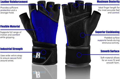 Rimsports Premium Leather Weight Lifting Gloves with Wrist Support for Supreme Protection Wrist Wrap Gloves with Palm Padded and Thumb Protected Workout Gloves for Weightlifting, Pullups & Deadlift