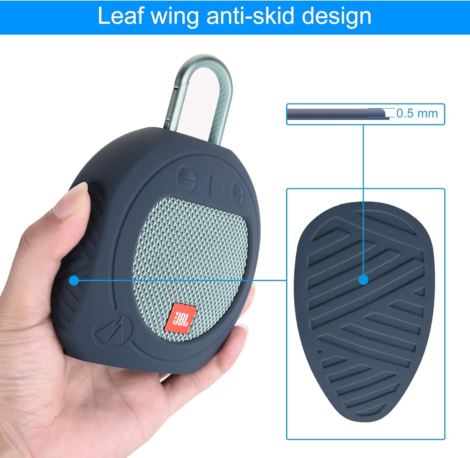 Txesign Protective Silicone Stand up Carrying Case for JBL Clip 3 Waterproof Portable Speaker(Blue)