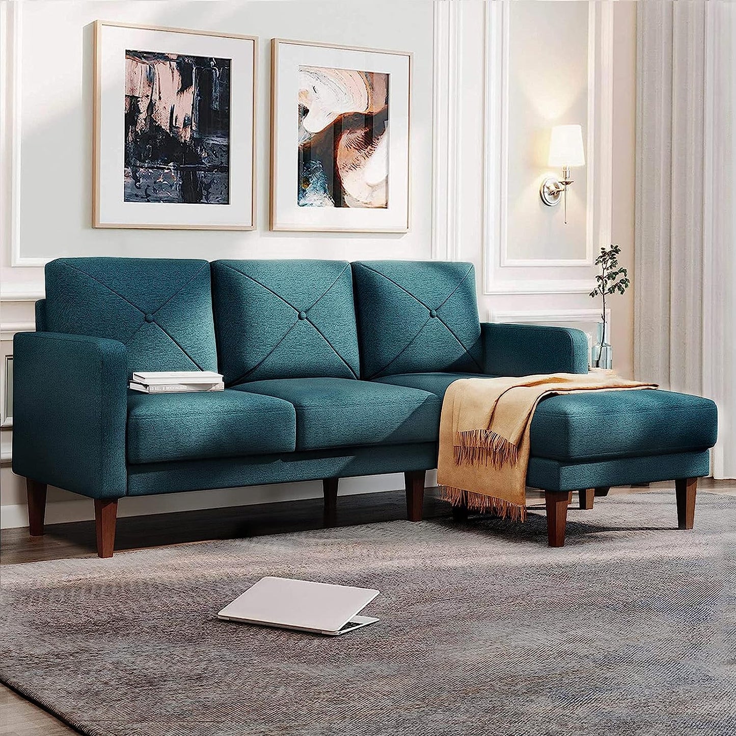 Belffin Convertible Sectional Sofa Couch with Chaise L Shaped Reversible Blue