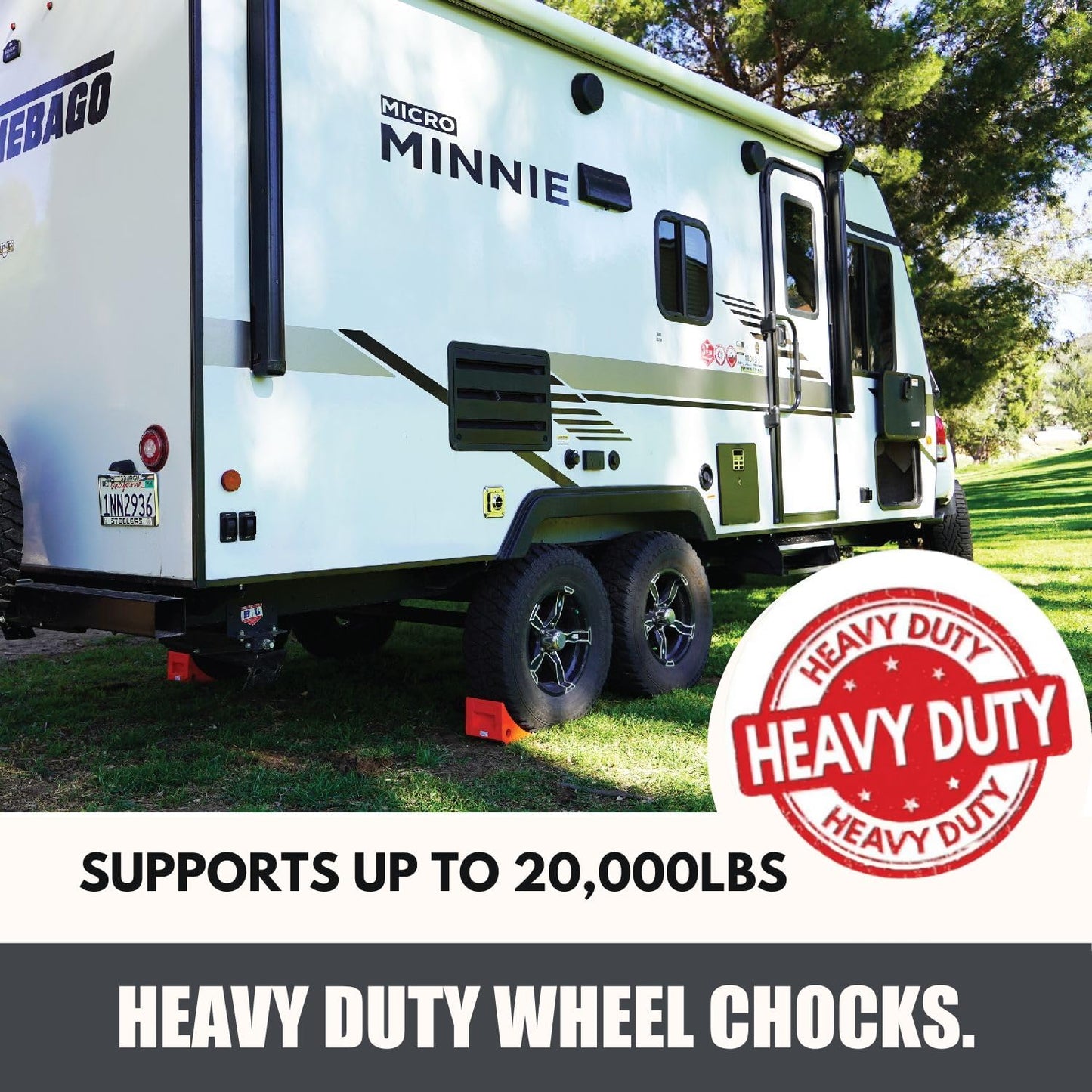 SECURITYMAN Heavy Duty Wheel Chocks (2 Pack) - Durable, Non-Slip, Solid Rubber Wheel Chocks for Boat Trailers, RV, Truck, Camper - Perfect on All Surfaces and in All Weather - Orange…
