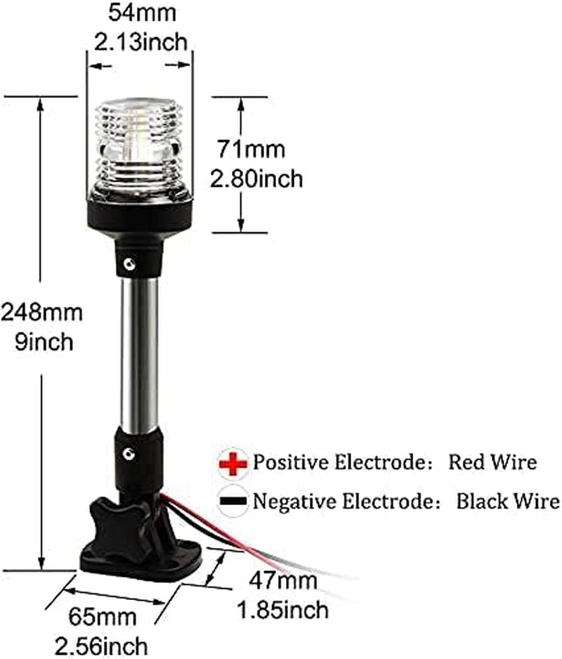 Young Marine Boat Anchor Light 3-Nautical Mile White LED Fold down Stern Light for Pontoon and Fishing Boat All round 360° White LED 12-24V (9" Foldable)