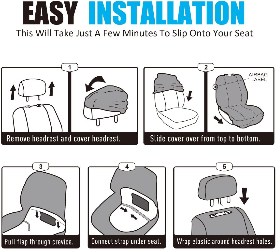 P&J AUTO Leather and Mesh Car Seat Cover Front Pair Universal Fit for Cars Trucks Vans & Suvs Airbag Compatible (Beige)