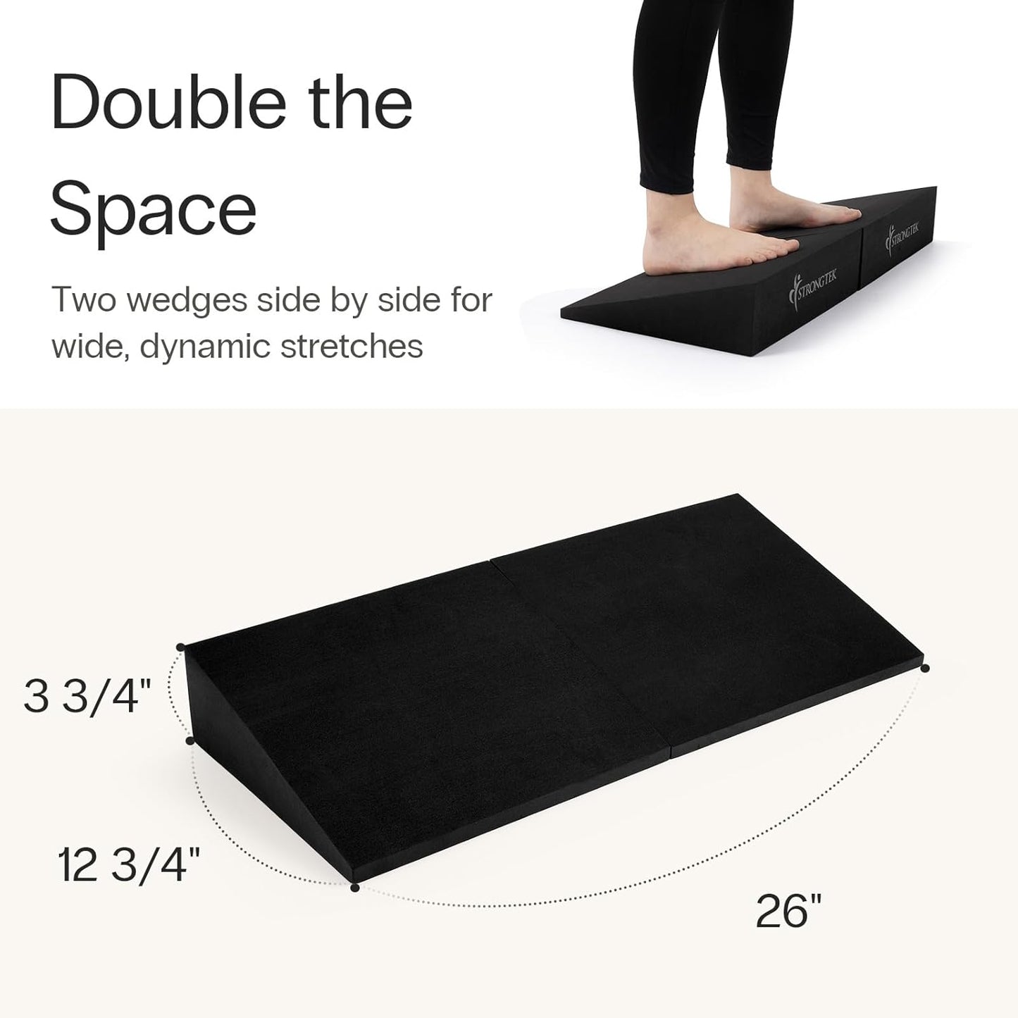 Strongtek XL Foam Yoga Wedge Blocks, Black, Set of 2, 16.5° Incline, 13" × 12.75" × 3.75", for Yoga, Stretching, Squats & Physical Therapy