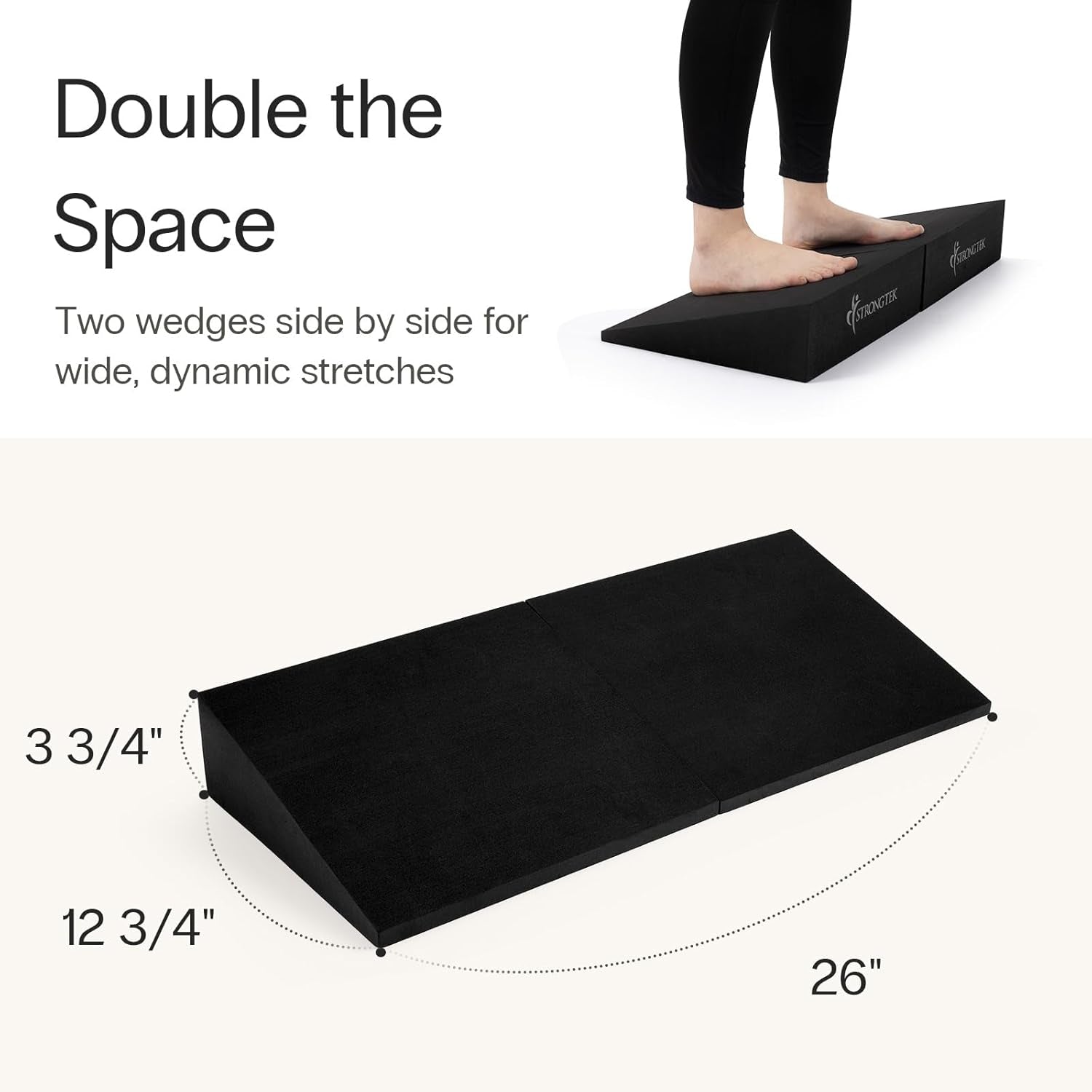 Strongtek XL Foam Yoga Wedge Blocks, Black, Set of 2, 16.5° Incline, 13" × 12.75" × 3.75", for Yoga, Stretching, Squats & Physical Therapy