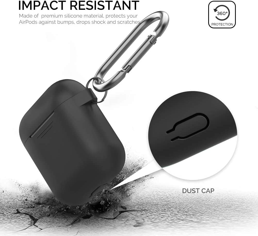 Ahastyle Upgrade Silicone Case Protective Cover [Front LED Visible] Compatible with Apple Airpods 2 & 1 (Black)