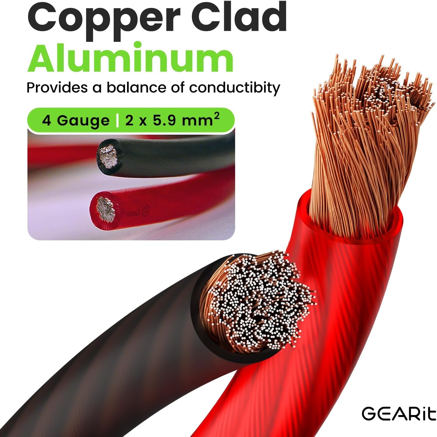 Gearit 4 Gauge Wire, CCA Electrical Wire Extension Cord for Automotive Power/Ground, Battery Cable, Car Audio, RV, Amp Wiring Kit, (25 Feet Each- Black/Red Translucent)