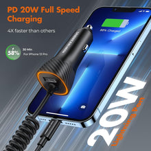32W Iphone Car Charger - Unbreakcable [PD 20W Quick Charge] [Apple MFI C94 Certified] Phone Cigarette Lighter with Built-In 5FT Lightning Cable for Apple Iphone 14/13/12/11/Xs/Xs Max/Xr/X/8-Orange
