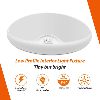 Dream Lighting 12V RV Interior Light with On/Off Switch 6 Inch Oval LED Ceiling Light 4.5W 3500K Soft White Lighting, Pack of 1
