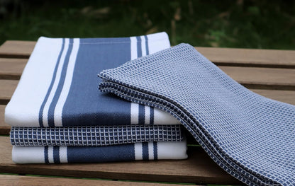 AMOUR INFINI Cotton Kitchen Towels - Set of 4 Highly Absorbent, Ultra Soft Waffle Weave Tea Towel with Hanging Loop - 20X28 Inch Quick Drying Dish Cloths for Cleaning (Blue)