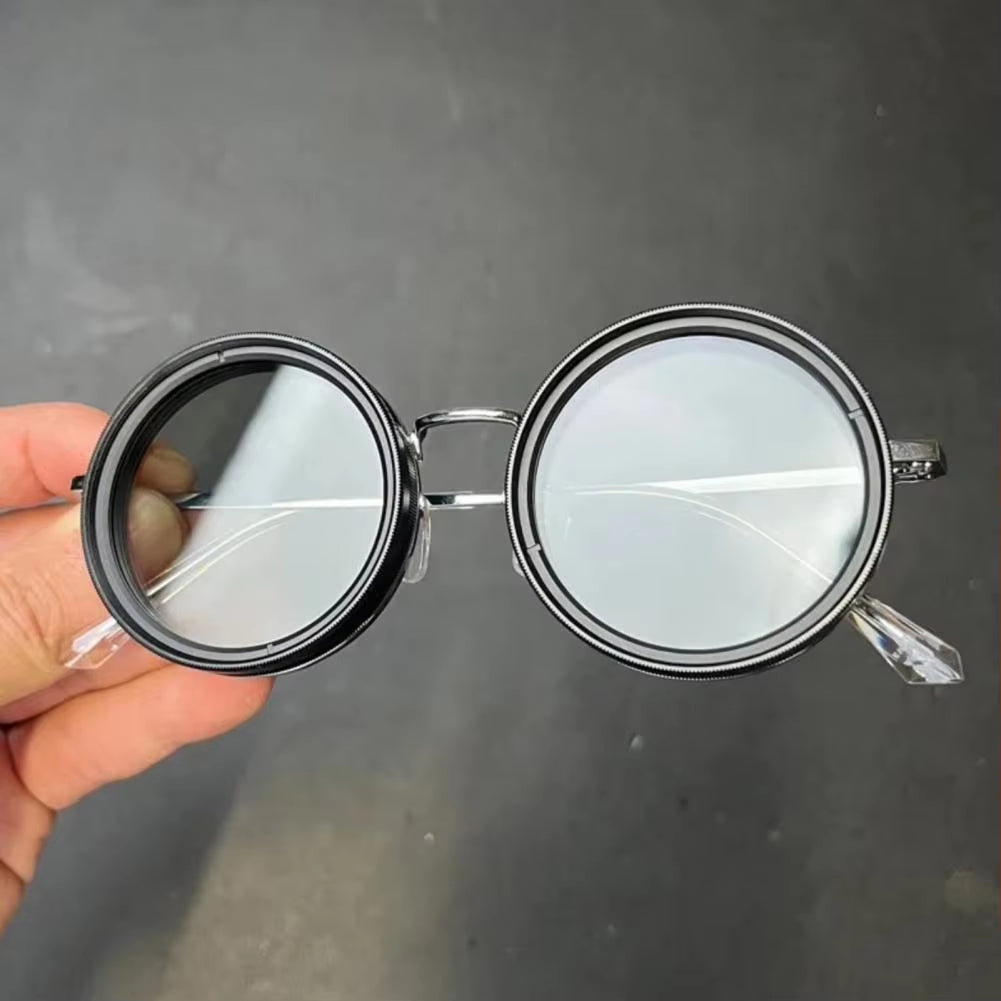 Rounded Polarized Sunglasses 1-9 Gears Adjustable Sun Glasses with ND Filter Lenses Glasses Trendy Eyewear for Men Women Driving