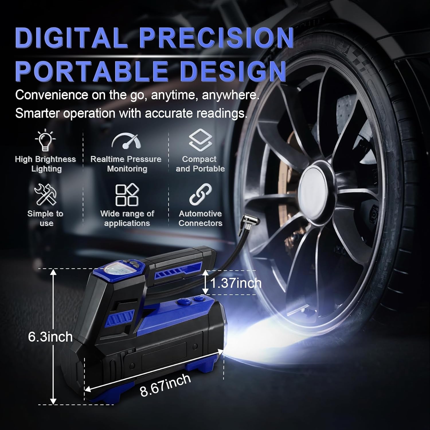 Livtee Tire Inflator Portable Air Compressor for Car Tires - Car Accessories, 12V DC Air Pump with Digital Tire Pressure Gauge, Max 150PSI with Emergency LED Lights for Car, Camper, RV, Truck