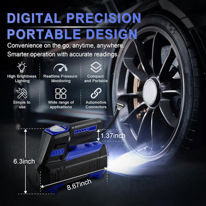 Livtee Tire Inflator Portable Air Compressor for Car Tires - Car Accessories, 12V DC Air Pump with Digital Tire Pressure Gauge, Max 150PSI with Emergency LED Lights for Car, Camper, RV, Truck