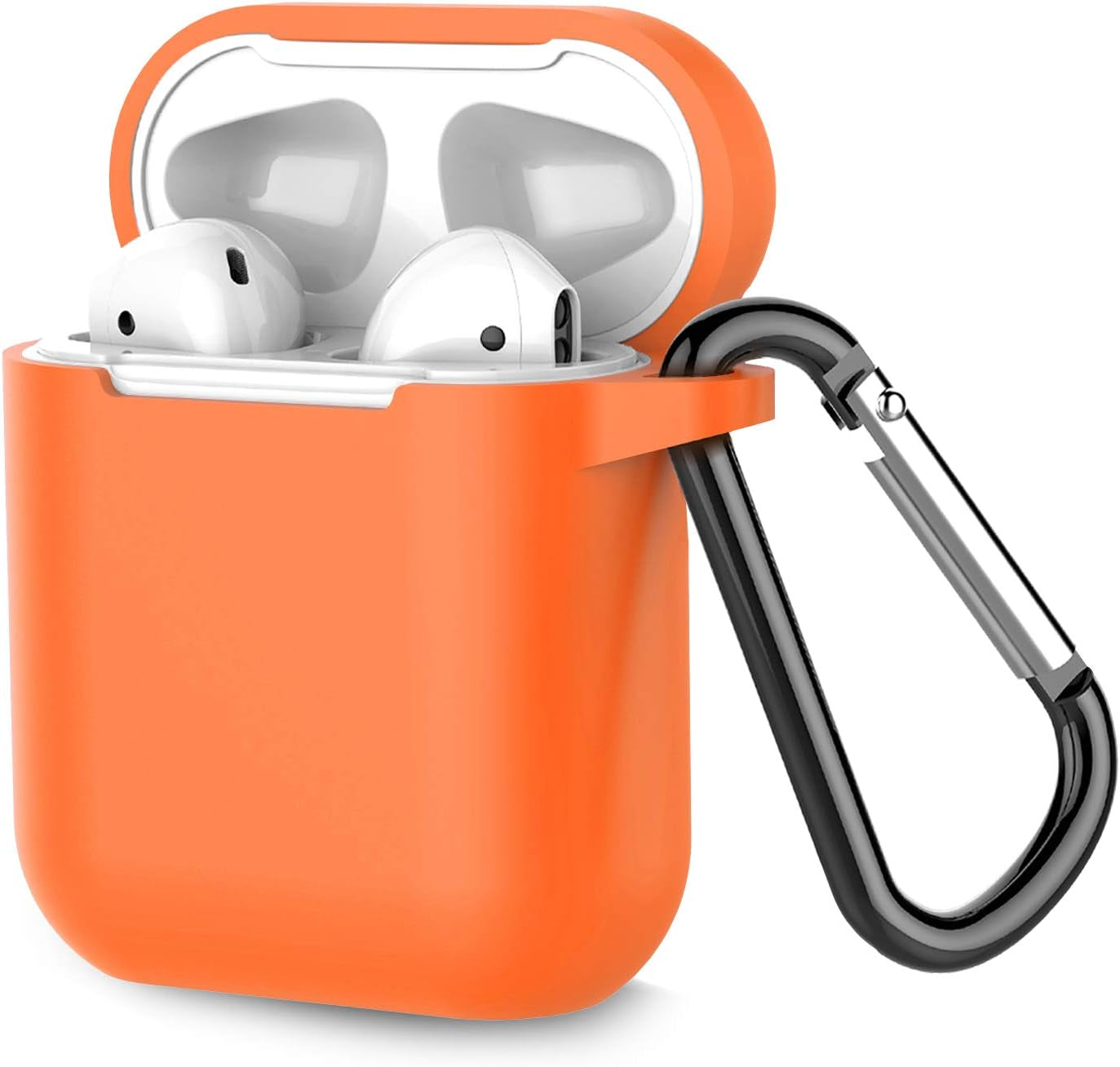 Coffea Protective Silicone Case with Keychain for Apple Airpods 1 & 2 (Front LED Not Visible) (Vibrant Orange)