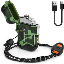 Extremus Blaze 360 Rechargeable Electric Lighters, Dual Arc Lighter, Windproof Plasma Lighter, Waterproof Lighter, Flameless Lighter with Whistle Lanyard for Camping (Army Green(Without Flash))