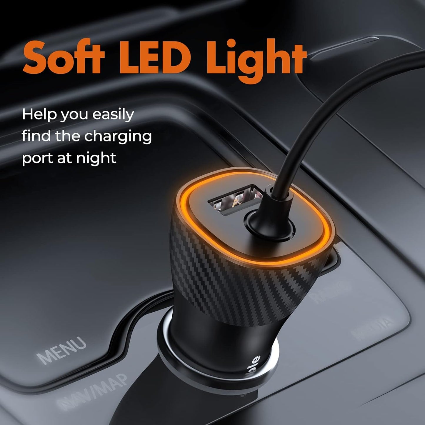 32W Iphone Car Charger - Unbreakcable [PD 20W Quick Charge] [Apple MFI C94 Certified] Phone Cigarette Lighter with Built-In 5FT Lightning Cable for Apple Iphone 14/13/12/11/Xs/Xs Max/Xr/X/8-Orange