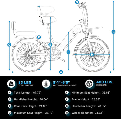 Electric Bike for Adults, 48V 20Ah, 20" X4.0 Fat Tire Step-Thru E-Bike, up to 30+ MPH, 80-Mile Range, Removable Battery, Carry Small Passenger, Ebike for Snow, Mountains, Road UL Certified