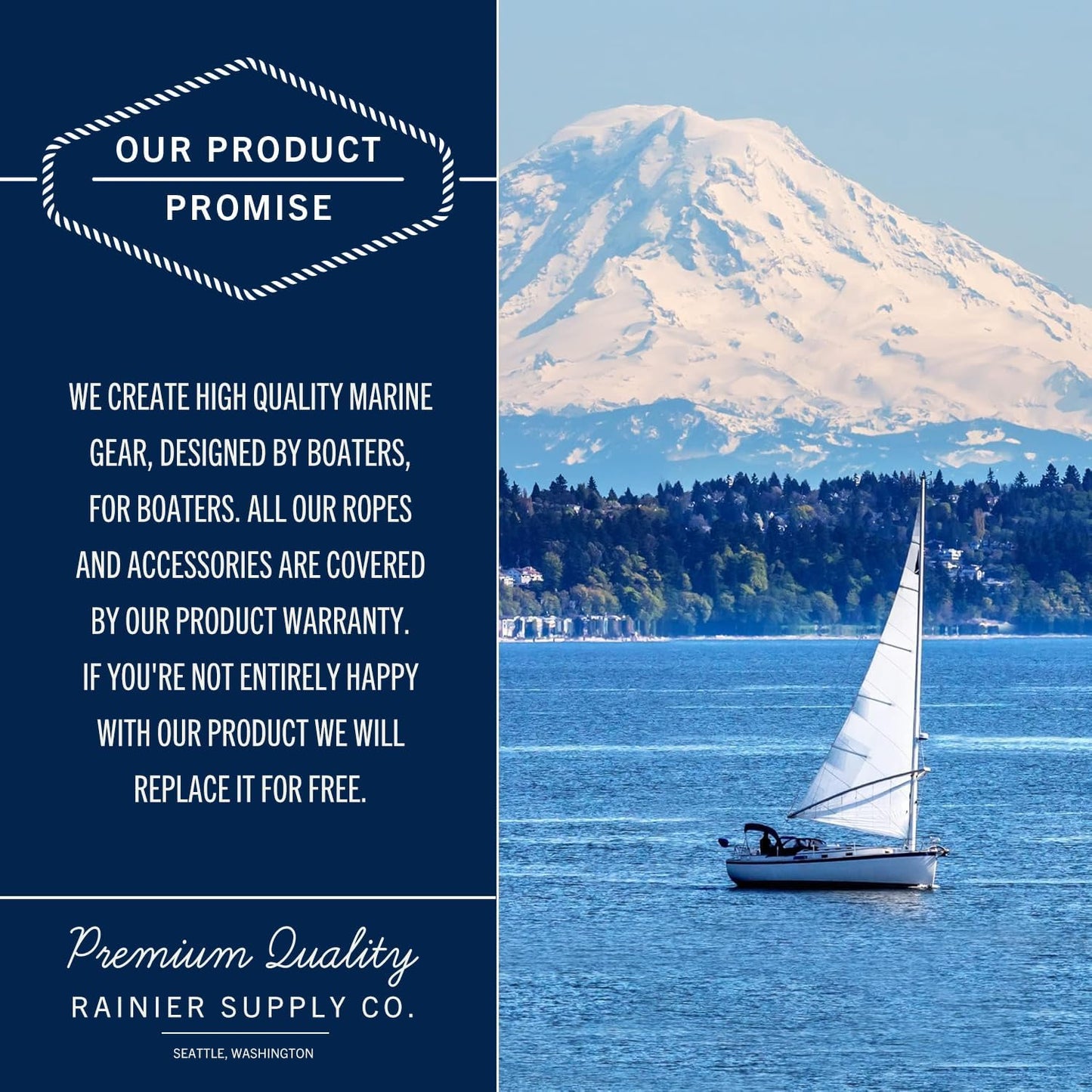 Rainiersupplyco Boat Anchor Rope - Double Braided Marine Rope Anchor Line - 50Ft Nylon Boating Line with 316 Stainless Steel Thimble and Heavy Duty Marine Grade