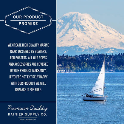 Rainiersupplyco Boat Anchor Rope - Double Braided Marine Rope Anchor Line - 50Ft Nylon Boating Line with 316 Stainless Steel Thimble and Heavy Duty Marine Grade