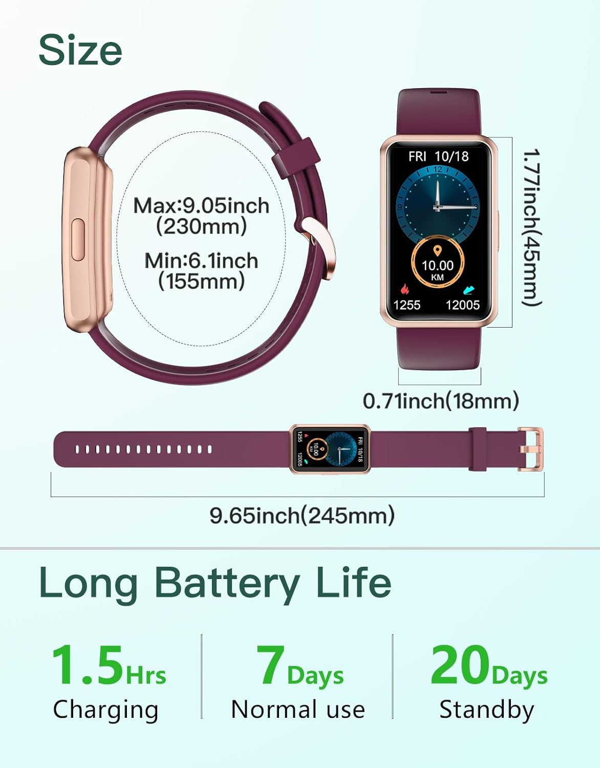 HUAKUA Fitness Tracker No Bluetooth No APP No Phone Needed, Fitness Watch for Men Women Parents IP68 Waterproof with Full Touch Screen Steps Calories Counter Sleep Tracker Alarm Clocks (Purple)