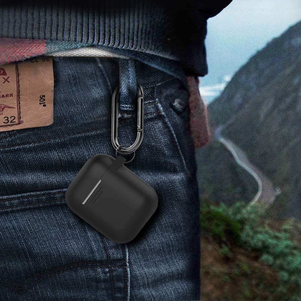 Ahastyle Upgrade Silicone Case Protective Cover [Front LED Visible] Compatible with Apple Airpods 2 & 1 (Black)