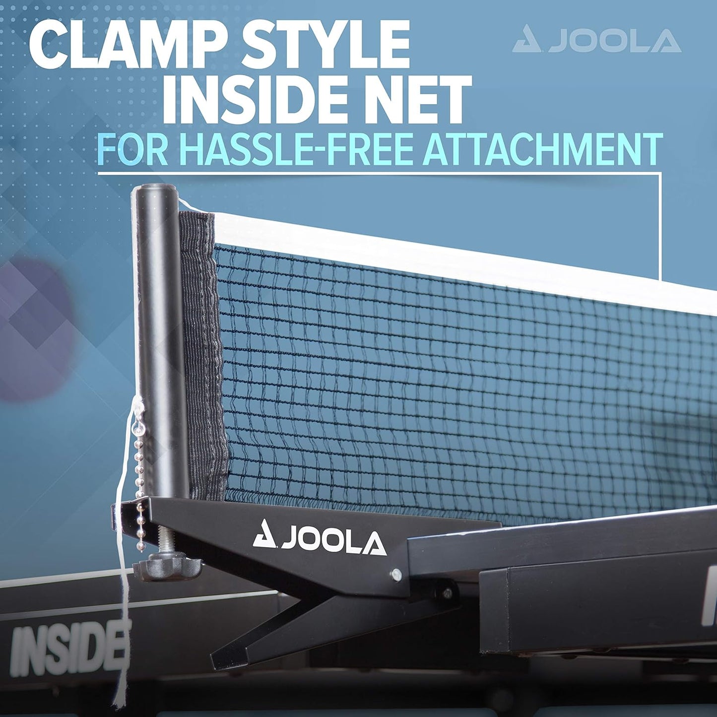 JOOLA inside Professional MDF Indoor Ping Pong Table with Quick Clamp Table Tennis Net and Post Set - 10 Minute Easy Assembly - Tournament Quality - Foldable with Single Player Playback Mode