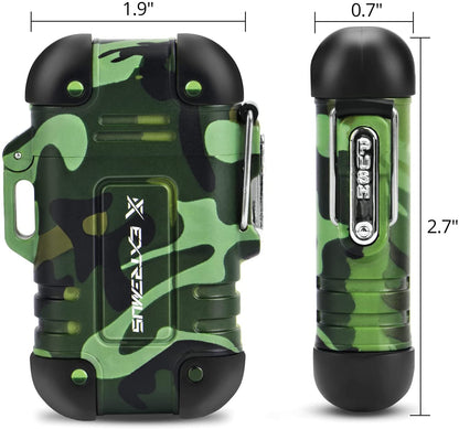Extremus Blaze 360 Rechargeable Electric Lighters, Dual Arc Lighter, Windproof Plasma Lighter, Waterproof Lighter, Flameless Lighter with Whistle Lanyard for Camping (Army Green(Without Flash))