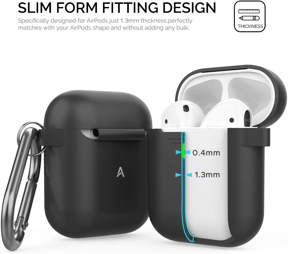 Ahastyle Upgrade Silicone Case Protective Cover [Front LED Visible] Compatible with Apple Airpods 2 & 1 (Black)