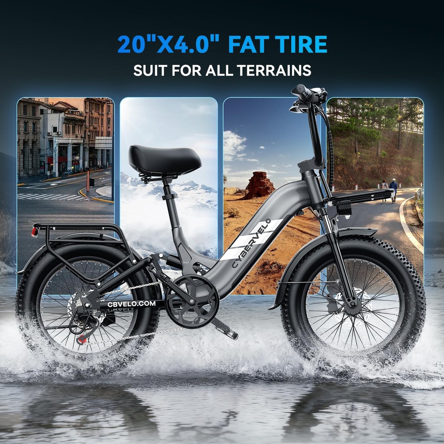Electric Bike for Adults, 48V 20Ah, 20" X4.0 Fat Tire Step-Thru E-Bike, up to 30+ MPH, 80-Mile Range, Removable Battery, Carry Small Passenger, Ebike for Snow, Mountains, Road UL Certified