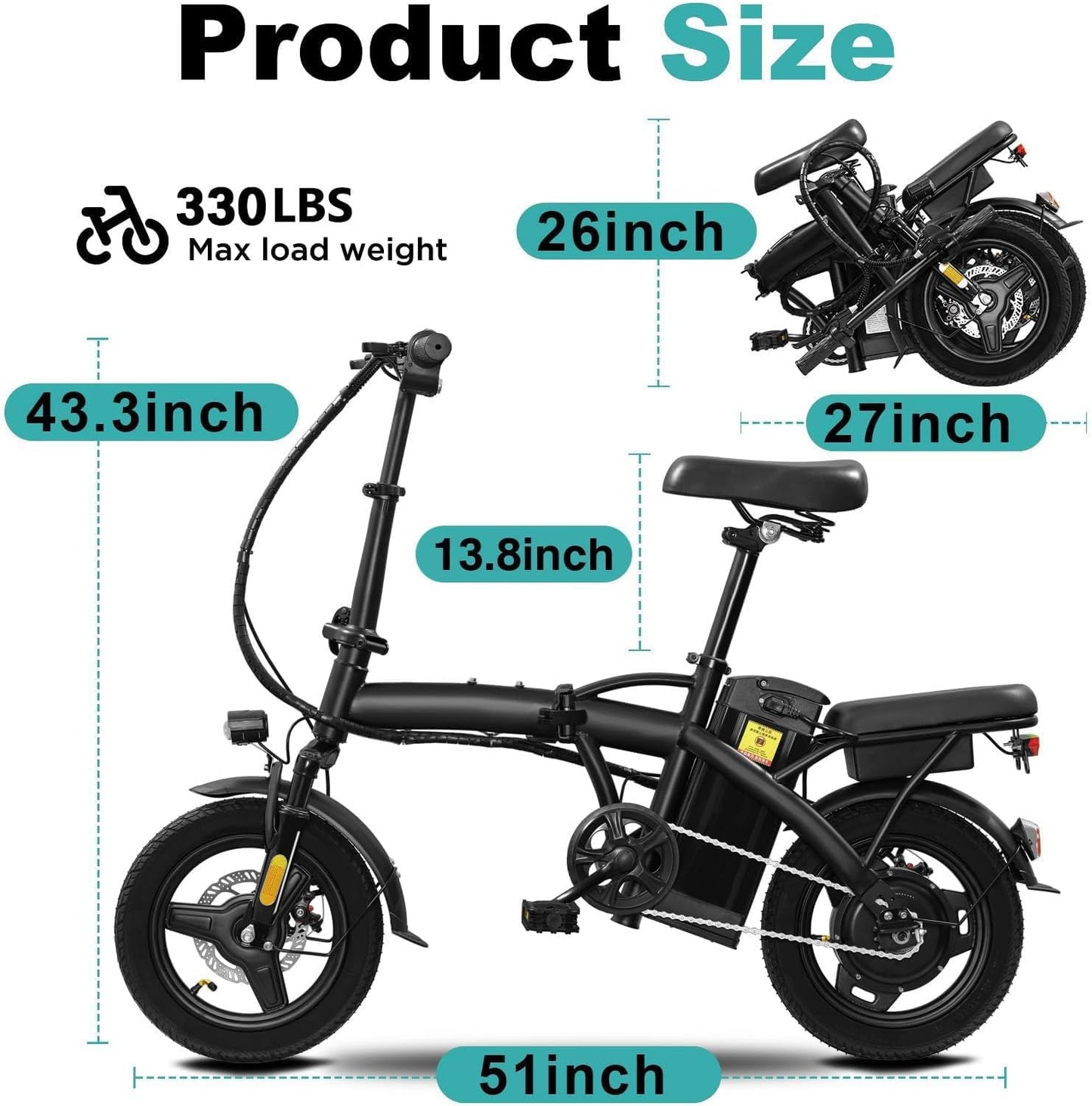 Electric Bike for Adults Teens, Commuter City Folding Ebike with 560W Motor and 48V Battery, 24MPH 3 Level Pedals Assist, Dual Disc Brakes,14" Compact Foldable Electric Bicycle with UL 2849 Certified
