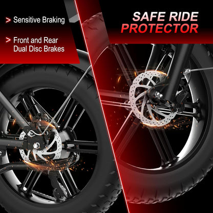 MOVCAN V30 Series Electric Bike for Adults, 3000W/1500W/1000W Motor, 20" Fat Tire Ebike, 37.5MPH/32MPH/28MPH, 120/70Miles, 48V 40Ah/31.2/15.6Ah Dual Battery Motorcycle Ebike for Commuting/Off-Roading