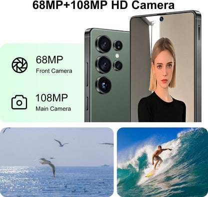 Huness I25 Ultra Unlocked Cell Phone,Built in Pen,16+1Tb Unlocked Phone, Android 14 Battery 7000Mah 6.99" HD Screen Smartphone, 5G/Face Id/Fingerprint Lock/Dual SIM/GPS (Green, 16+1TB)