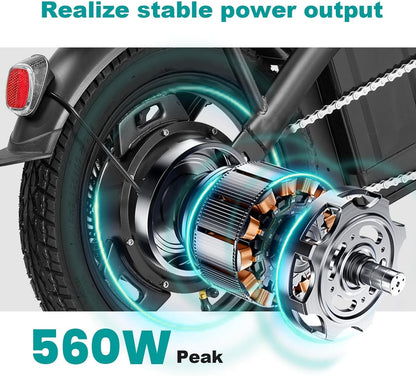 Electric Bike for Adults Teens, Commuter City Folding Ebike with 560W Motor and 48V Battery, 24MPH 3 Level Pedals Assist, Dual Disc Brakes,14" Compact Foldable Electric Bicycle with UL 2849 Certified