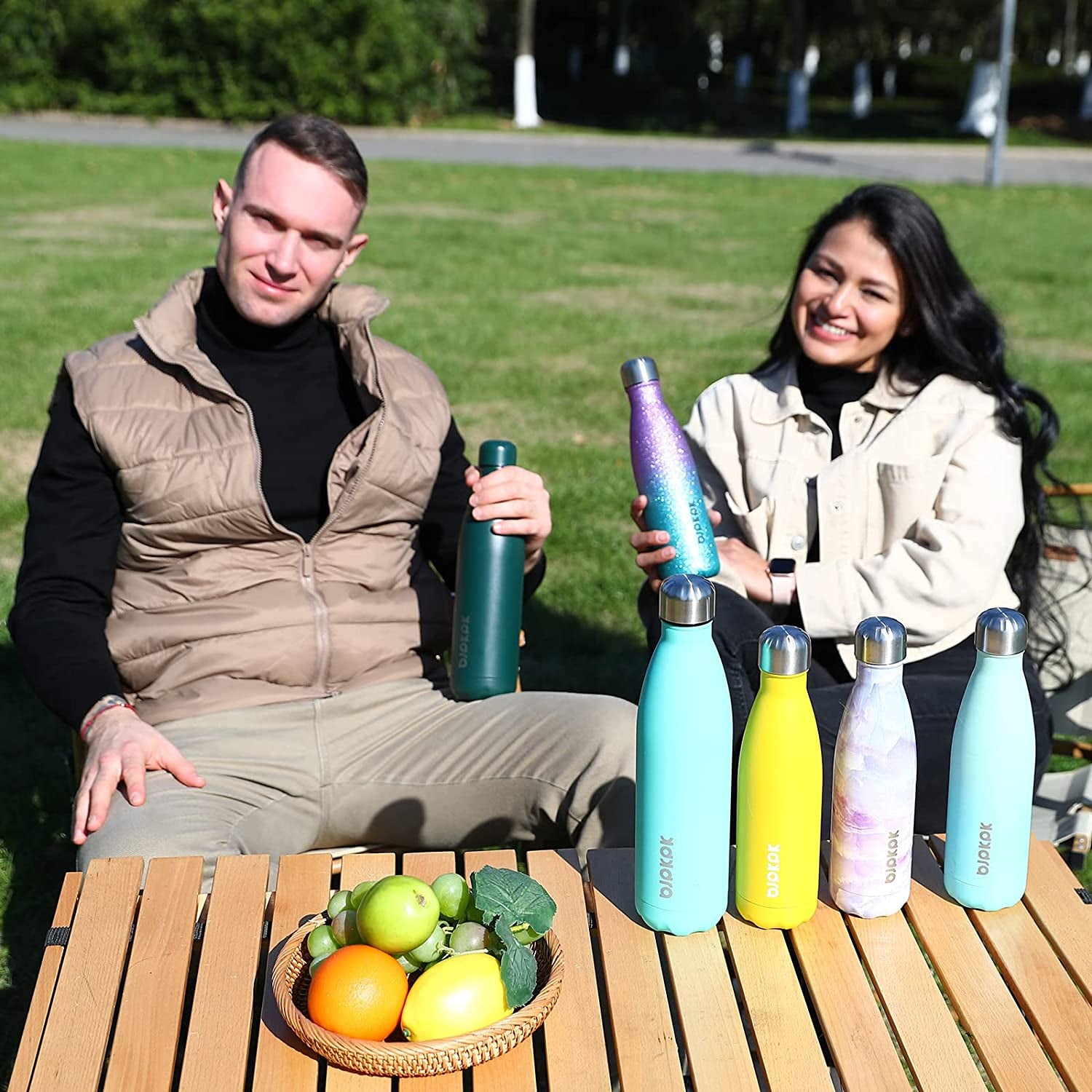 BJPKPK 17Oz Insulated Stainless Steel Water Bottles,Sports Water Bottles Keep Cold for 24 Hours and Hot for 12 Hours,Bpa Free for Travel,Angle White