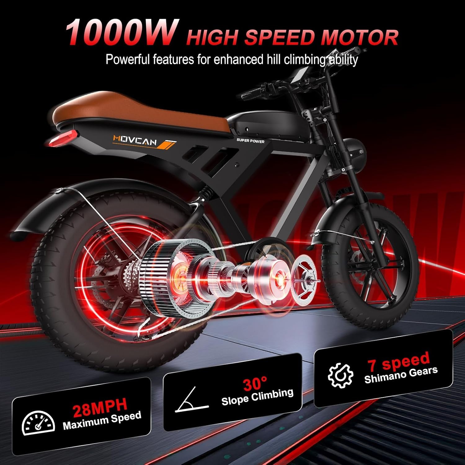 MOVCAN V30 Series Electric Bike for Adults, 3000W/1500W/1000W Motor, 20" Fat Tire Ebike, 37.5MPH/32MPH/28MPH, 120/70Miles, 48V 40Ah/31.2/15.6Ah Dual Battery Motorcycle Ebike for Commuting/Off-Roading
