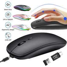 Rechargeable Wireless Mouse Bluetooth-Compatible 2.4Ghz Dual Modes Computer Mice with Nano Receiver for PC Laptop Macbook
