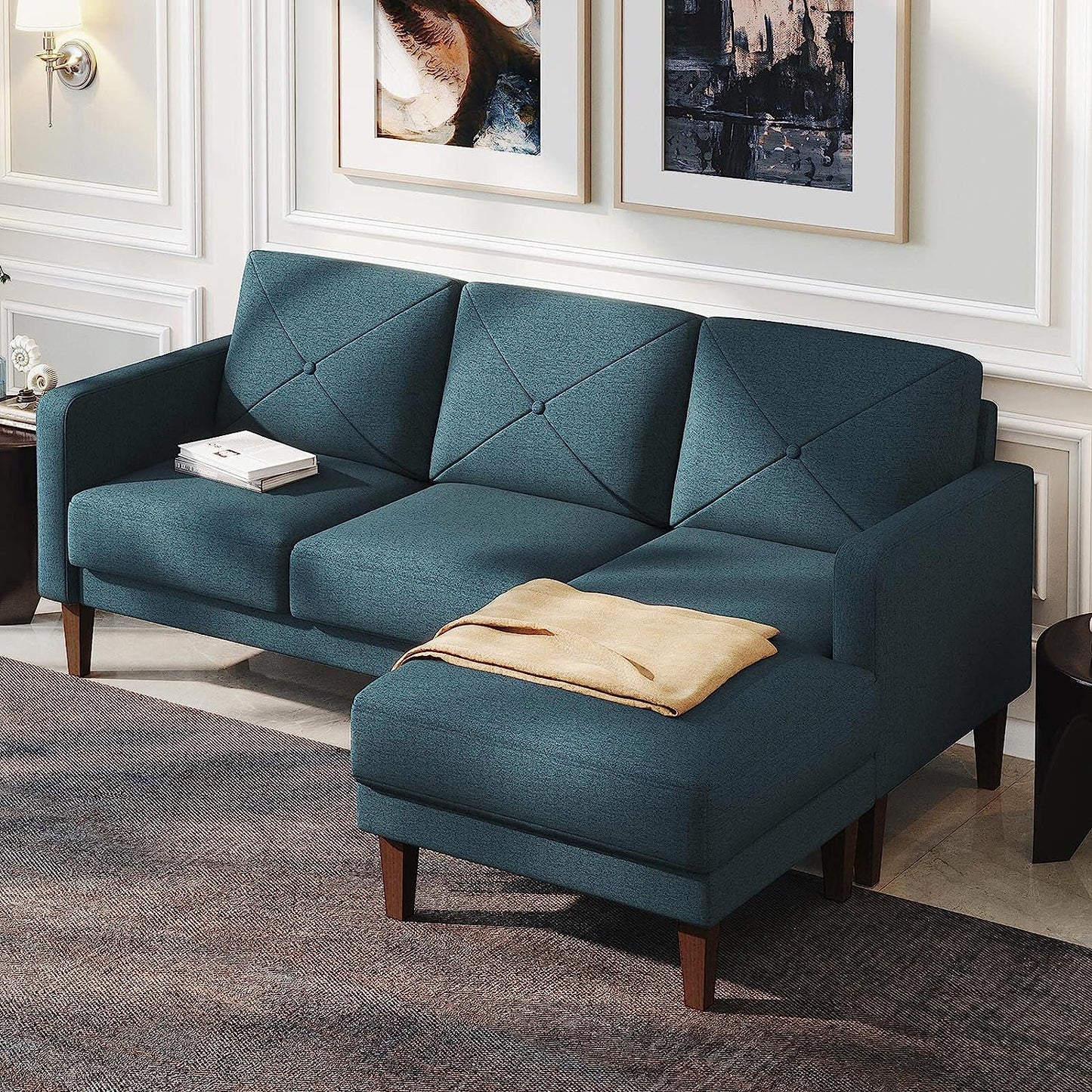 Belffin Convertible Sectional Sofa Couch with Chaise L Shaped Reversible Blue