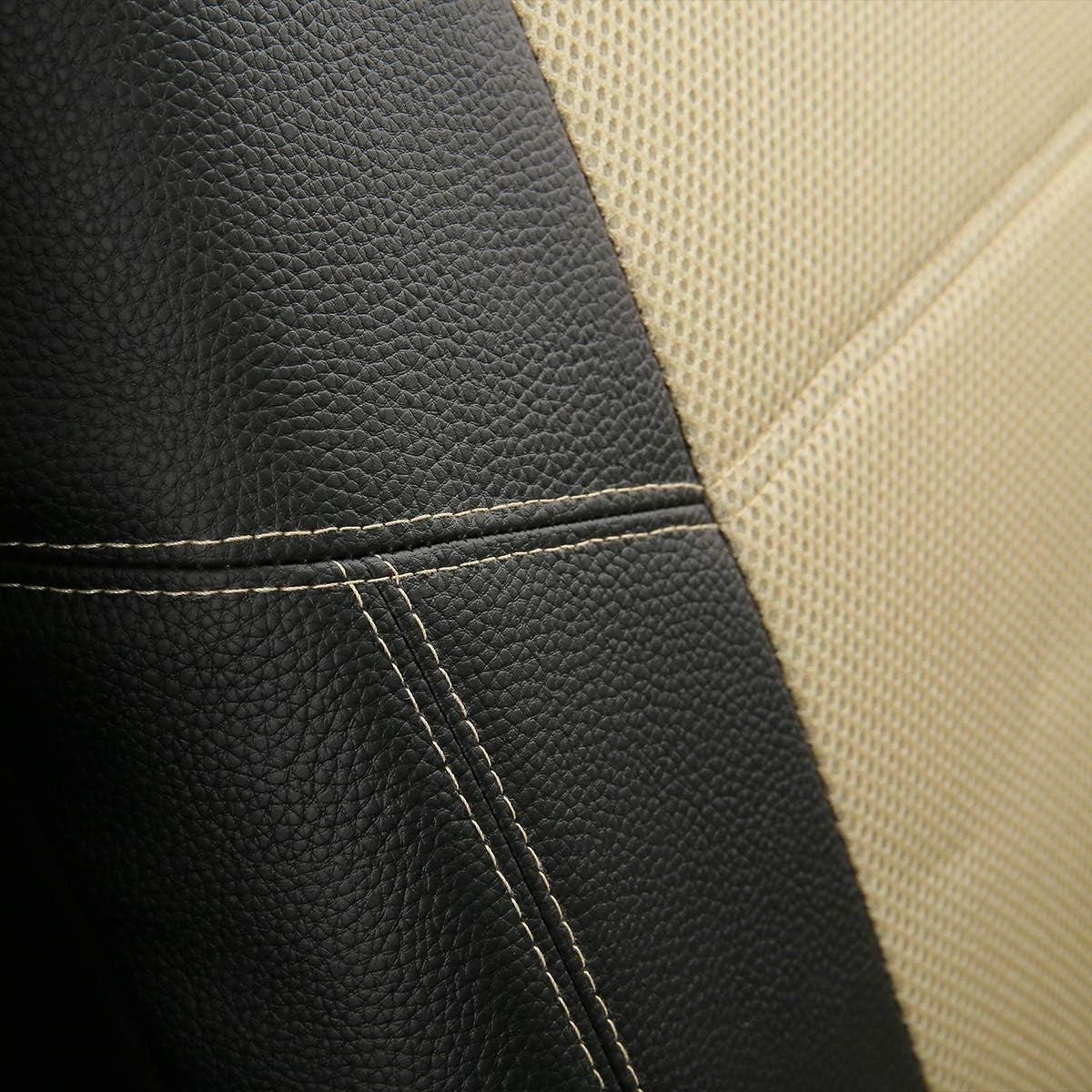 P&J AUTO Leather and Mesh Car Seat Cover Front Pair Universal Fit for Cars Trucks Vans & Suvs Airbag Compatible (Beige)