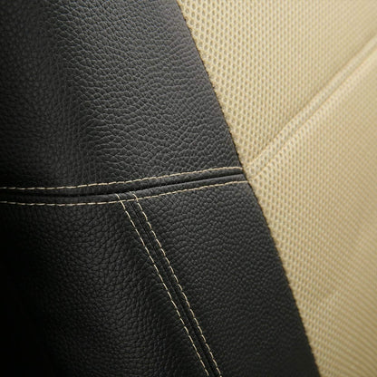 P&J AUTO Leather and Mesh Car Seat Cover Front Pair Universal Fit for Cars Trucks Vans & Suvs Airbag Compatible (Beige)