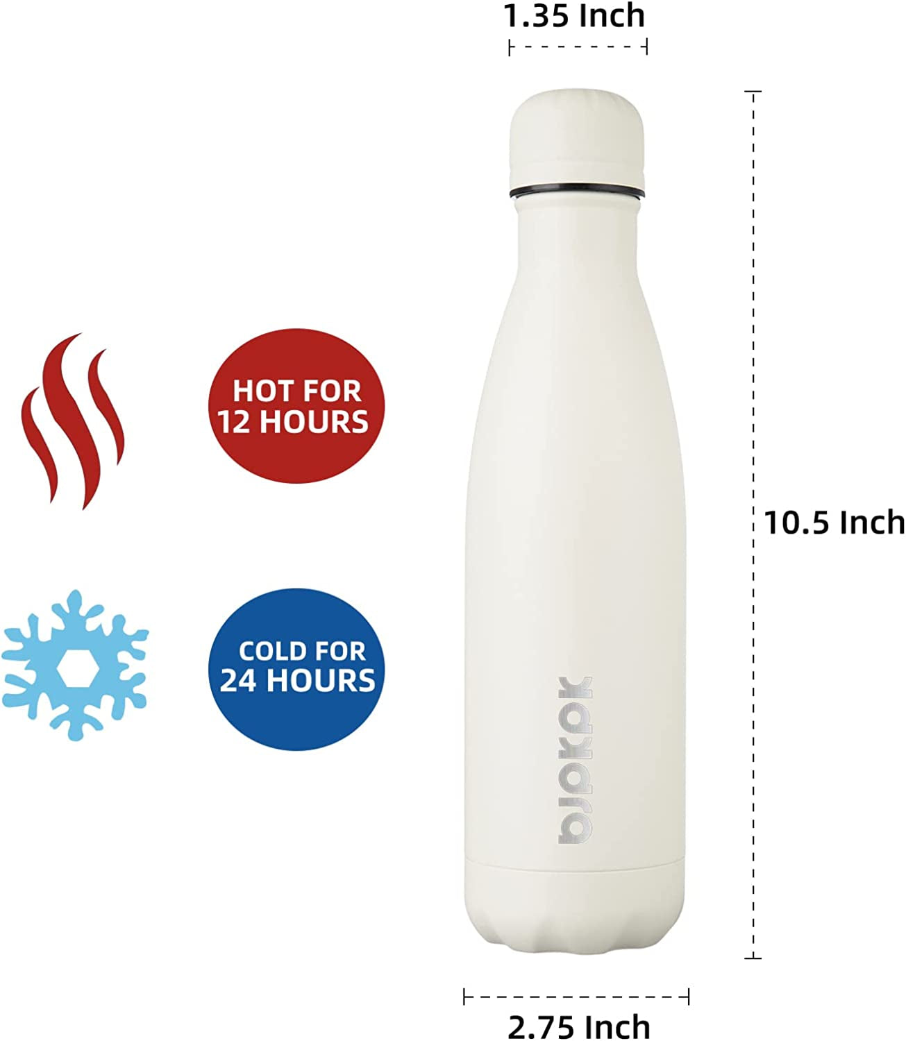 BJPKPK 17Oz Insulated Stainless Steel Water Bottles,Sports Water Bottles Keep Cold for 24 Hours and Hot for 12 Hours,Bpa Free for Travel,Angle White