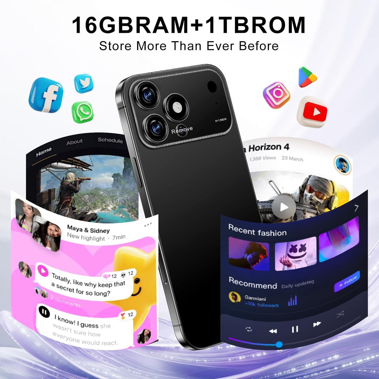 Proma X 17 Unlocked Smartphone - 6.99" HD Display, 5G Connectivity, 16+1TB Storage, 7000mAh Battery, 72+108MP Dual Camera, Fingerprint and Face ID Security, Dual SIM (Black)