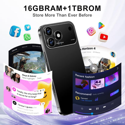 Proma X 17 Unlocked Smartphone - 6.99" HD Display, 5G Connectivity, 16+1TB Storage, 7000mAh Battery, 72+108MP Dual Camera, Fingerprint and Face ID Security, Dual SIM (Black)